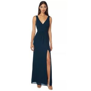 NWT Levkoff 7132 Navy Chiffon Sleeveless Natural Waist Dress - Wedding guest